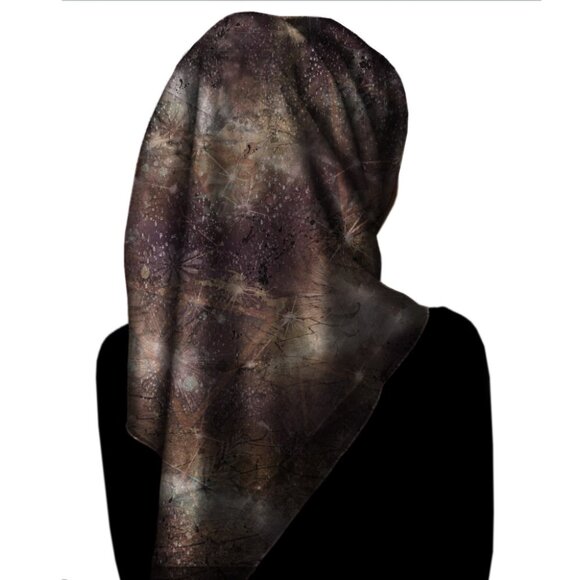 Night Sky in Cosmic Virgo Brown Square Pure Silk Scarf - Picture 8 of 10